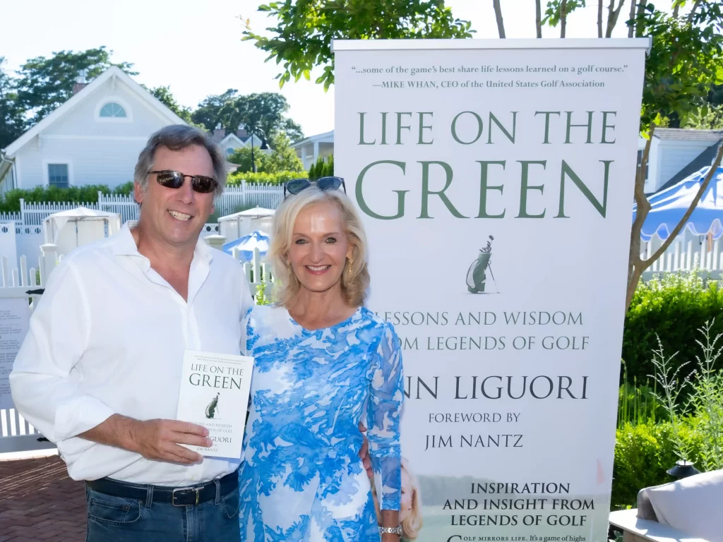 Ann Liguori, sports media icon and entrepreneur, launches her second book, "Life on the Green," featuring interviews with golf legends, celebrated at Canoe Place in Hampton Bays.