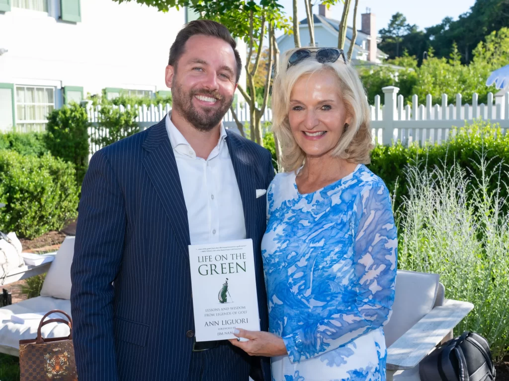 Ann Liguori, sports media icon and entrepreneur, launches her second book, "Life on the Green," featuring interviews with golf legends, celebrated at Canoe Place in Hampton Bays.