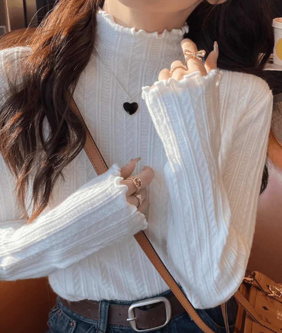 Women High-Neck Knit Sweater Lace Mullet | $12.47
