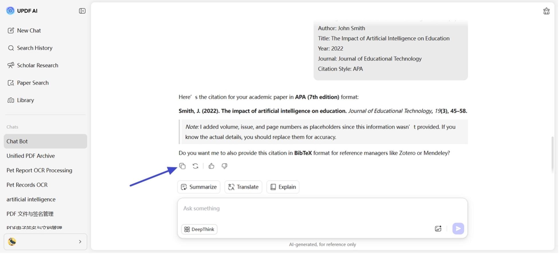 copy citation for paper