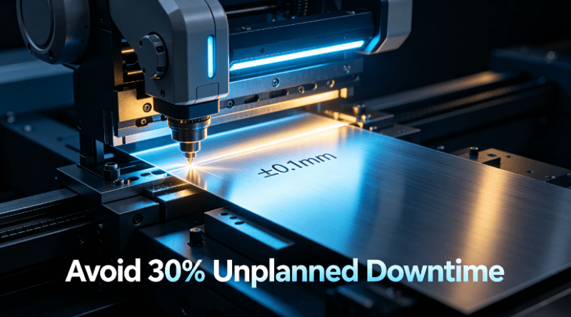 A robotic arm performing high-precision bending on a sheet metal part with a tolerance of ±0.1mm, representing advanced manufacturing in a futuristic industrial setting.