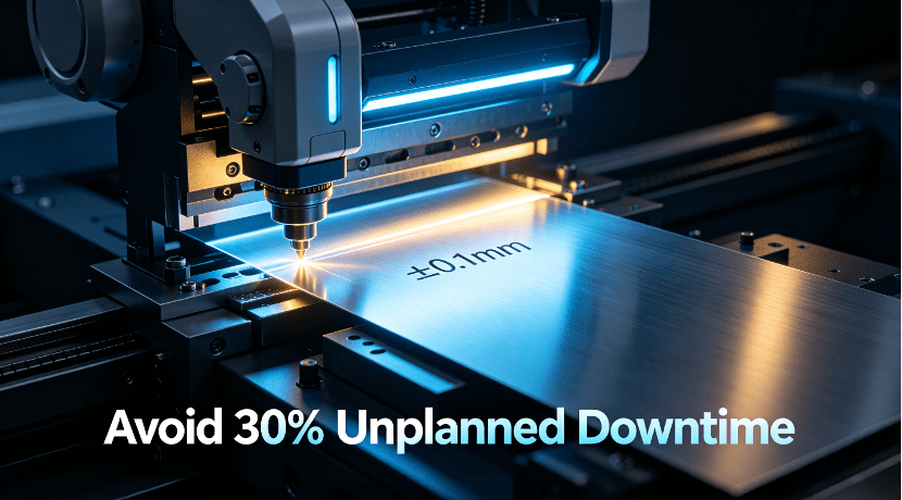 A robotic arm performing high-precision bending on a sheet metal part with a tolerance of ±0.1mm, representing advanced manufacturing in a futuristic industrial setting.
