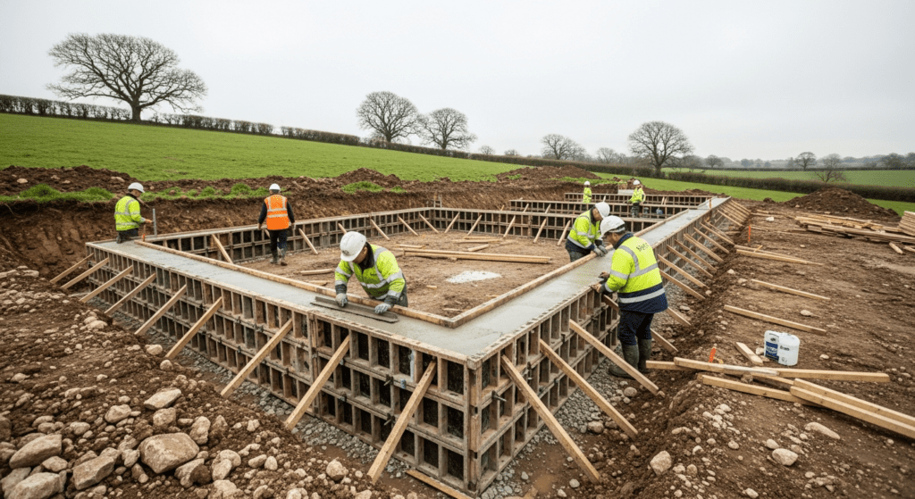 Concrete pier foundations for a shipping container home on a rural site
