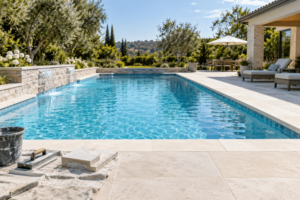 Residential pool renovation and upgraded outdoor living space