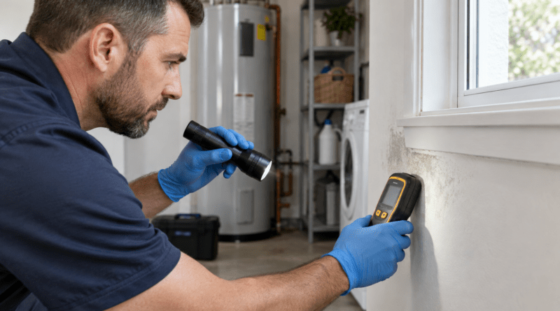 Professional residential mold inspection using a moisture meter