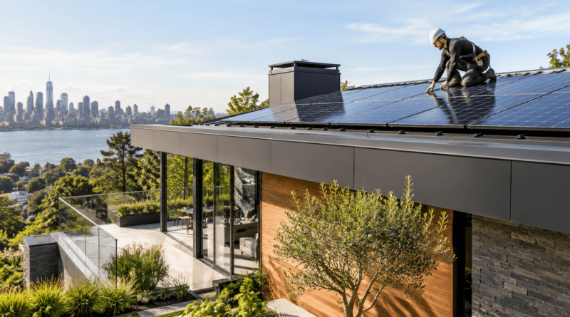 Solar panel installation for a modern home
