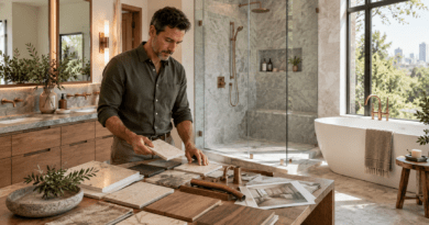 Planning materials for an elegant bathroom remodeling project