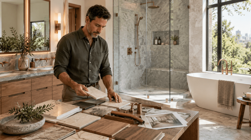 Planning materials for an elegant bathroom remodeling project