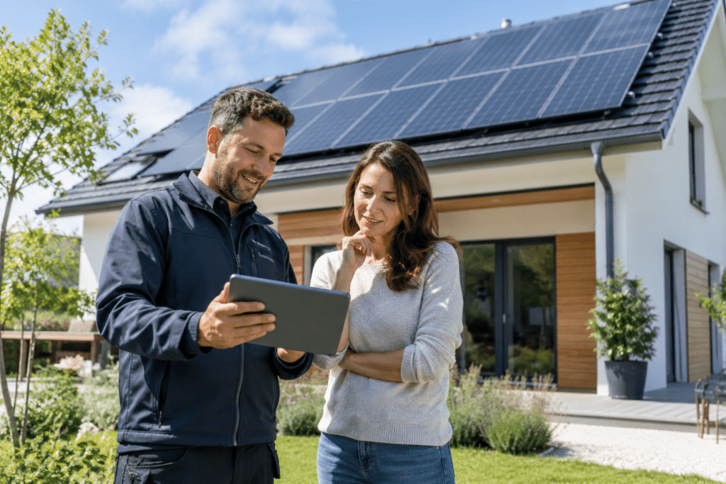 Homeowner consulting a professional solar company