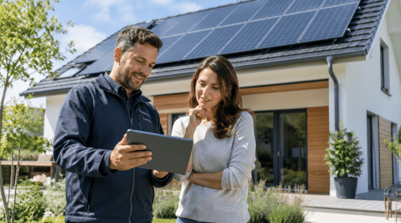 Homeowner consulting a professional solar company
