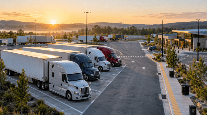 Modern commercial truck parking and driver rest area