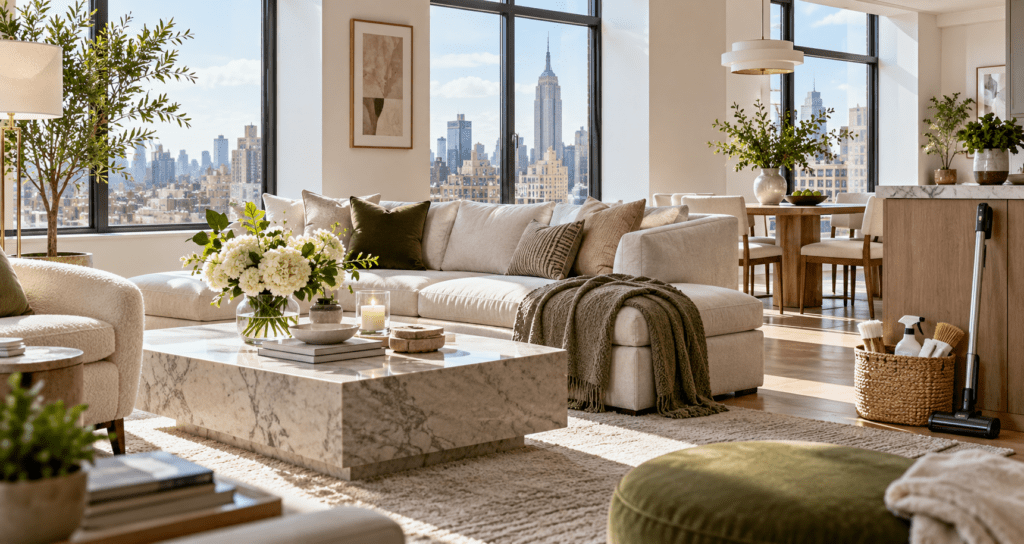 Clean and organized upscale New York apartment interior