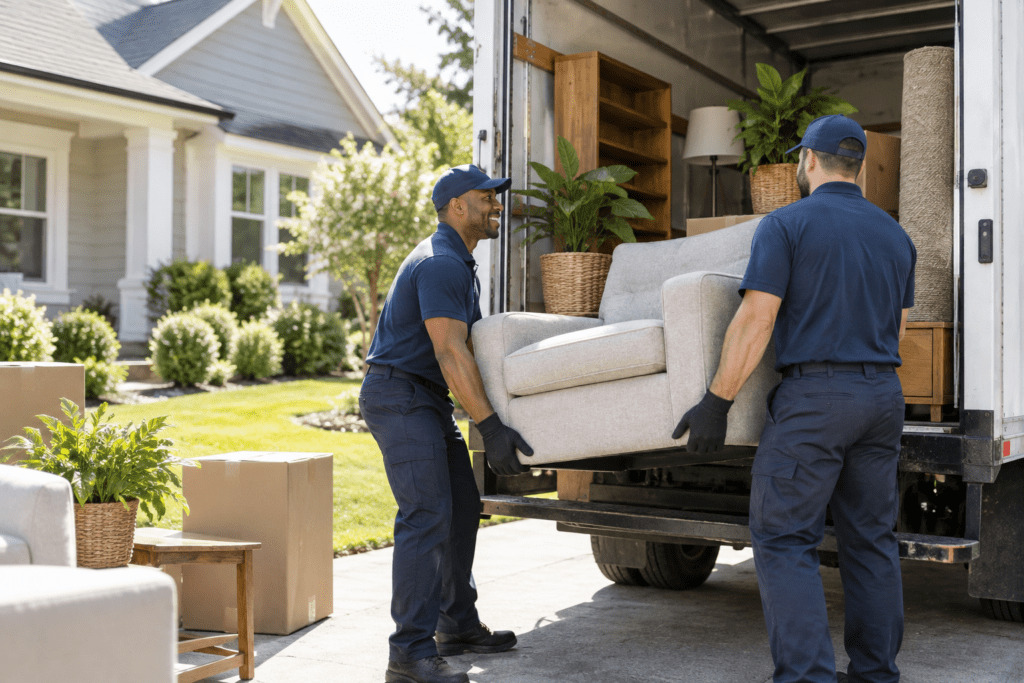 Professional junk removal crew loading a truck