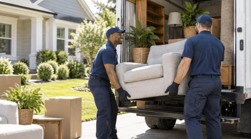 Professional junk removal crew loading a truck